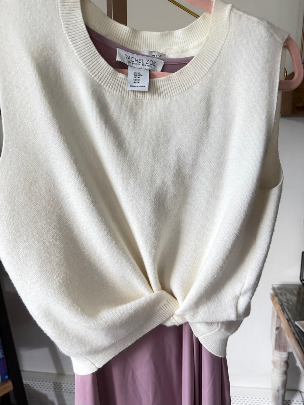 Rachel Zoe 2-Piece Mauve Maxi Dress & Ivory Knit Twist Top Size M - Picture 3 of 4